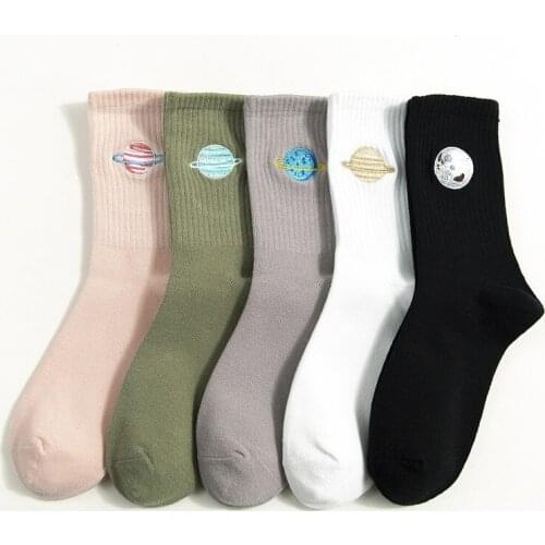 Women Cotton Socks All Seasons New Fashion Space Embroidery Wild Series Ladies College Wind Sweet Deodorant Socks AA21