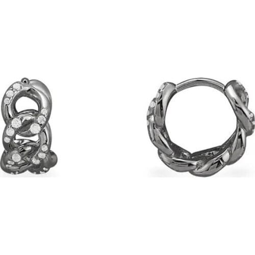 SLJELY Fashion Real 925 Sterling Silver Black Grey Small Chain Hoop Earrings with High Quality Zircon for Women Garconne Jewelry