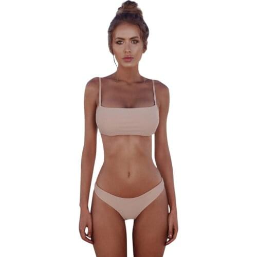 Women Bandeau Bandage Bikini Set Push-Up Brazilian Swimwear Beachwear WomenS Tube Top Bikini Swimsuit Solid Color Z0225