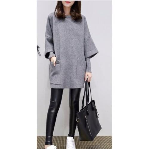 Women Autumn Winter Long Top Pluse Size Loose Coat Fake Two-piece Elegant Lady