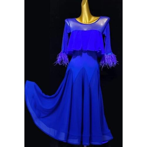 Custom Made International Standard Ballroom Dance Competition Dress Women Flared sleeves