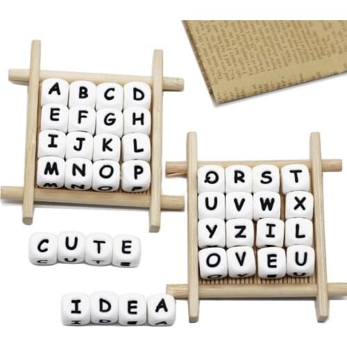 Cute-idea 12mm 10pcs silicone beads English Alphabet Letter Beads BPA Free Material For DIY Chewable Necklace Baby Teethers
