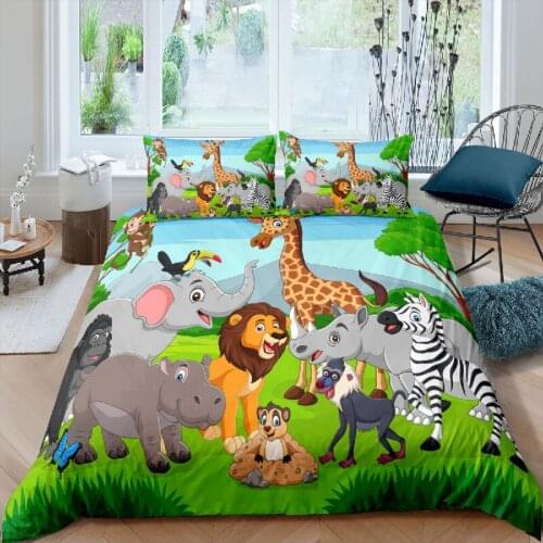 Luxury 3D Cartoon Animal Print 2/3Pcs Kids Bedding Sets Comfortable Duvet Cover Pillowcase Home Textile Single/Queen/King Size