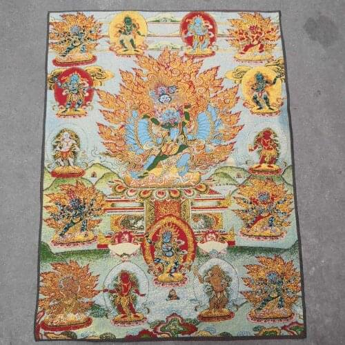 36 inch Tibet Silk embroidery Happy Buddha with thousands of hands Tangka Thangka Paintings family wall decorated mural