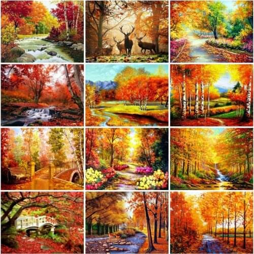 AZQSD 5d Drill Diamond Painting Tree Autumn Cross Stitch Needlework Diamond Embroidery Landscape Sale Home Decoration