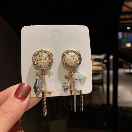 Bohemia Vintage Geometric Crystal Tassel Chain Dangle Earrings For Women Fashion Statement Party Jewelry Retro Drop Earring gift