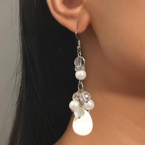 Bohemian Drop Water Shape Shell Flakes Dangle Earrings For Women Fashion Boho Pearl Crystal Beads Drop Earring Jewelry Gifts