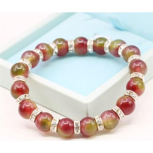 10mm Multicolor Red Round Watermelon Jaspers Stone Bracelet Elastic Jewelry Making Design Hand Made Women Girls Gifts Accessory