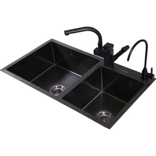 Black Kitchen sinks with Faucet Nano 304 Stainless Steel Manual Sink Black Kitchen Sink Double Bowls MD286