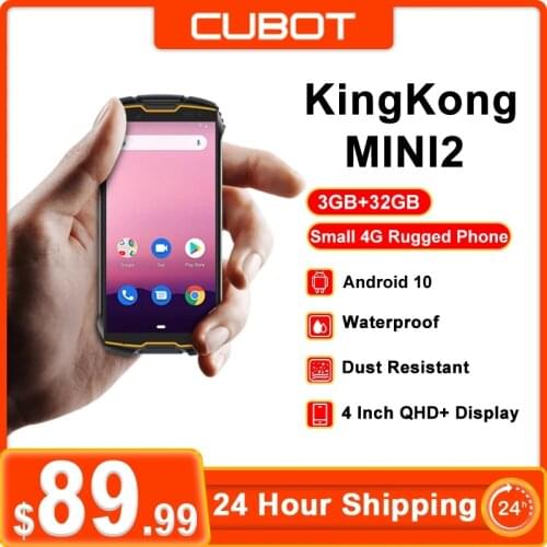 Cubot KingKong MINI2 Rugged Phone 4" QHD+ Screen 3GB+32GB Android 10 Waterproof 4G LTE Dual-SIM 13MP Camera MINI Phone Face ID