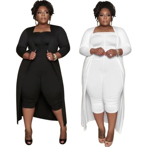 Cutubly Long Sleeves Elegant Jumpsuit 2021 Two Piece Sexy Solid Jumpsuits Sets Cardigans Strapless Skinny Rompers Fashion Summer