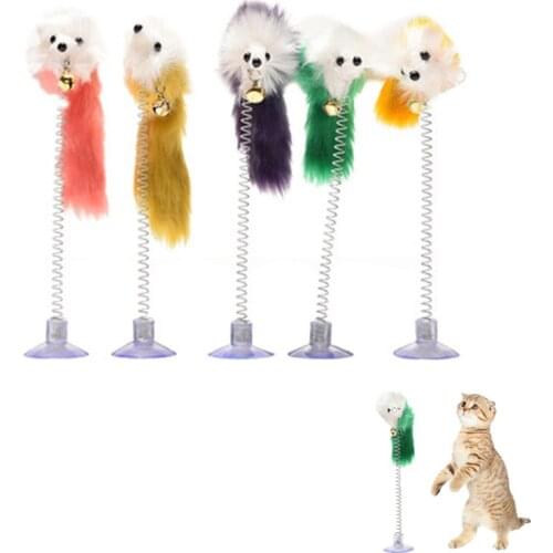 Feather Mouse Stick Spring Sucker Toy with Bell Mouse Cat Interactive Toys with Bell Mouse Cage Toys Pet Supplies Random Color