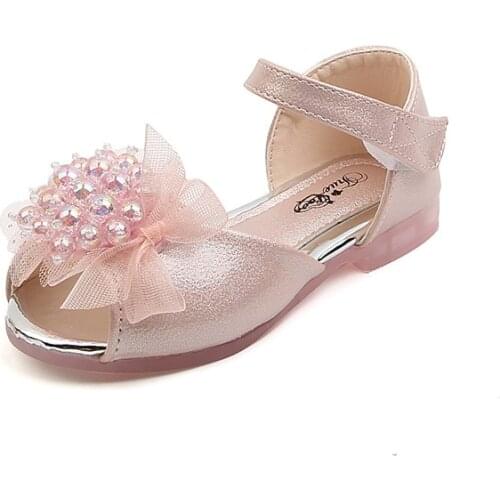 Baby Girl Shoes Princess Kids Sandals Pearl Beaded Lace Fish Mouth Soft Sweet Childrens Sandals Beading For Girls Size 21-30