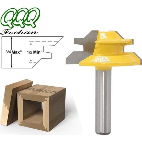 QQQ1Pc 45 Degree Lock Miter Router Bit 8Inch Shank Woodworking Tenon Milling Cutter Tool Drilling Milling For Wood Carbide Alloy