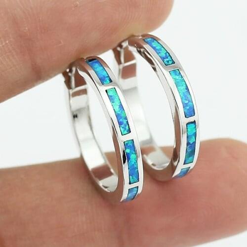 Blue Fire Opal Silver Plated Fashion Jewelry Hoop Earrings for Women