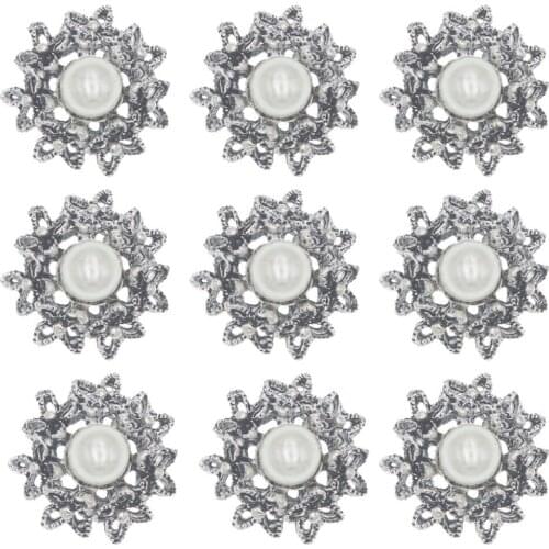 New 10pcs 23mm Round Antique Silver Metal Buttons Diamante Rhinestone Pearl Button Diy For Wedding Decoratio Sewing Clothing