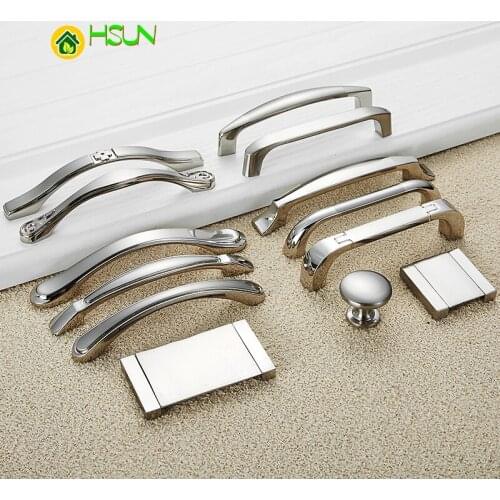 Cabinet Furniture Drawer Kitchen Handle For Wardrobe Cupboard Dresser Closet Metal Zinc Hardware Home Silver 96/128 Handle Knob