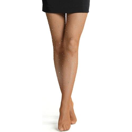 Latin Tights Rhinestones Women Professional Fishnet Tights Ballroom&Latin Dance Hard Yarn Elastic Latin Stockings Pantyhose