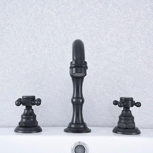 Black Oil Rubbed Brass Two Cross Handle Deck-Mount 3 Hole Widespread Bathroom Lavatory Vessel Basin Faucet Sink Mixer Tap dsf539