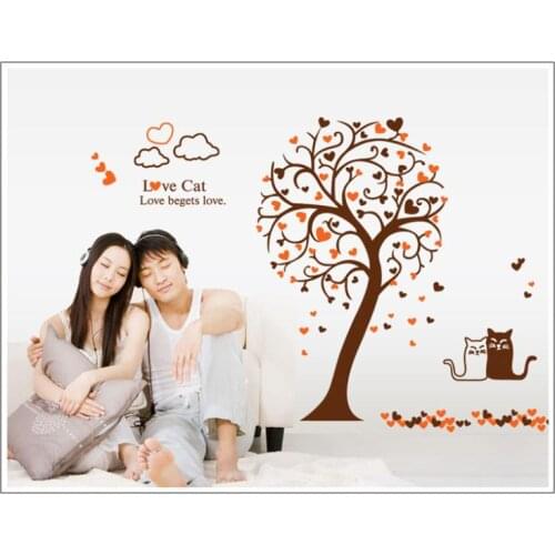 HOT ! high quality Cute cats sitting under the large tree l decals for living room wall decorative wall stickers stickers