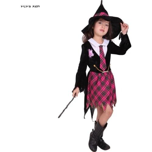 M-XL Gothic Girls Witch Cosplay Kids Children Halloween Magician costumes Carnival Purim Parade Masquerade Role play party dress