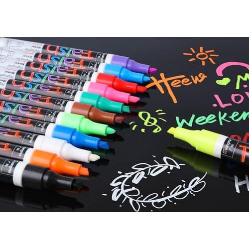 12 PCS Set 8 Colours Liquid Chalk Marker Pens Erasable Multi Colored Highlighters LED Writing Board Glass Window Art Marker Pens