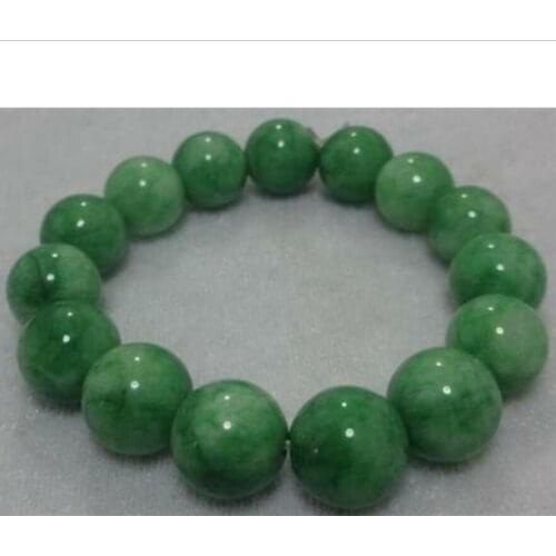 Fashion jewelry 12mm NATURE BEAUTIFUL GREEN JADE JADEITE BRACELET GREEN HAND CATENARY 7.5"AAA