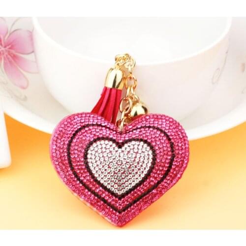2017 Fashion Heart Keychain Female Cute Key Chains Key Covers the Rhine stone Mosaic leather fringed key cap gift