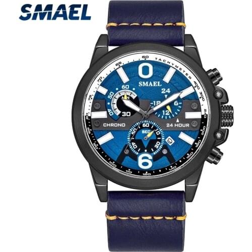 SMAEL Simple Style Fashion Quartz Mens Watch Shatter-Resistant LED Luminous Hands Waterproof Calendar