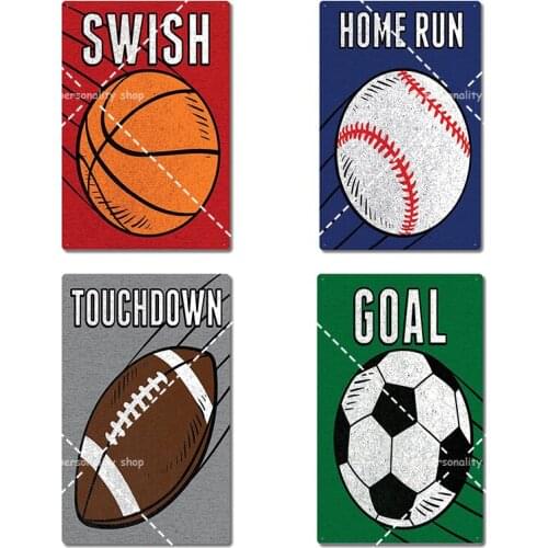 Ball Poster Elegant Tin Sign Sports Decor for Boys Room - Football Basketball Baseball Soccer 8x12 Wall Art Metal Plaque Gift