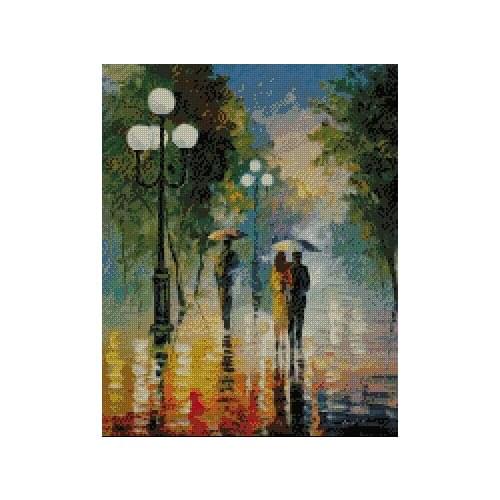 14/22/25ct counted cross stitch kit rain walk in the raining street, oil painting cross stitch