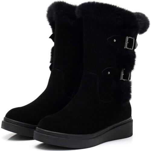 HOT 2019 New Matte Cowhide + Rabbit Hair Splice Women Boots Warm Winter Shoes Women Shoes Snow Boots Flat Non-Slip Knight Boots