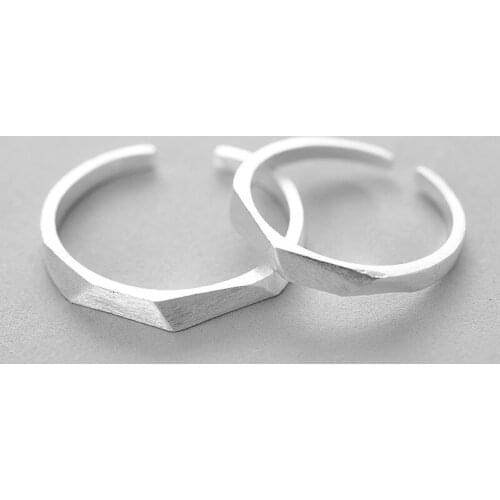 Newest Arrivals Hot Sale Fashion 925 Sterling Silver Rings Geometric Brushed Opening Couple Rings Jewelry