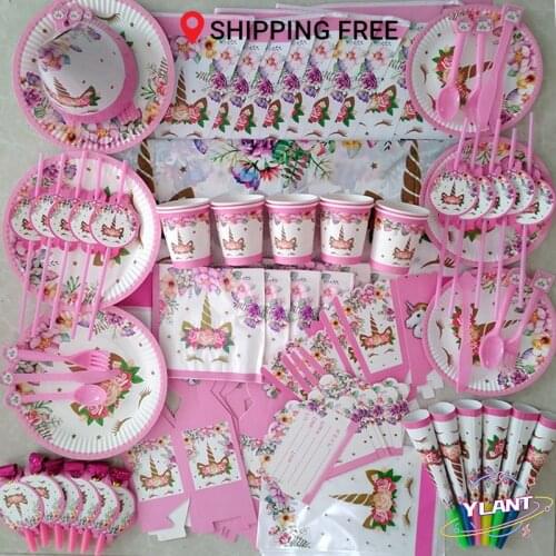 SWT Para pastel decoracion para fiesta de cumpleanos Juego de vajilla de unicornio para fiestaplato de papel