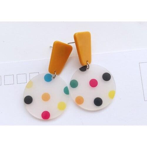 DIY Handmade Big Colorful Dot Pattern Hollow Acrylic Round Pendant Drop Earrings for Women Girls Fashion Party Jewelry