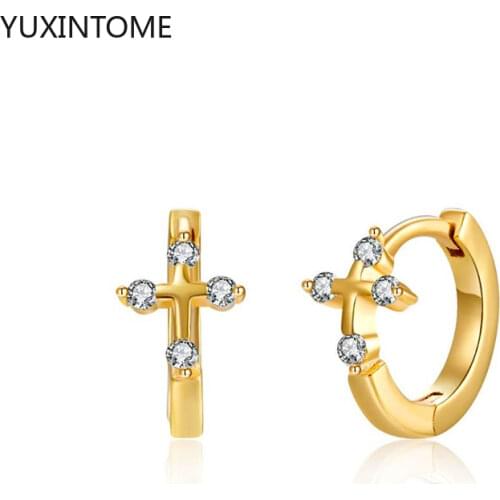 925 Sterling Silver Ear Buckle Crystal Cross Hoop Earrings for Women Girls Huggie Earrings Hoops Jewelry Accessories Party Gift