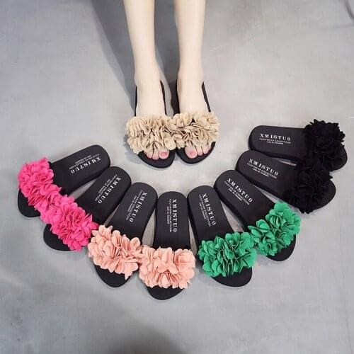 2021 handmade flower slippers women summer outdoor sandals with mid-heel flip-flop outdoor sandals