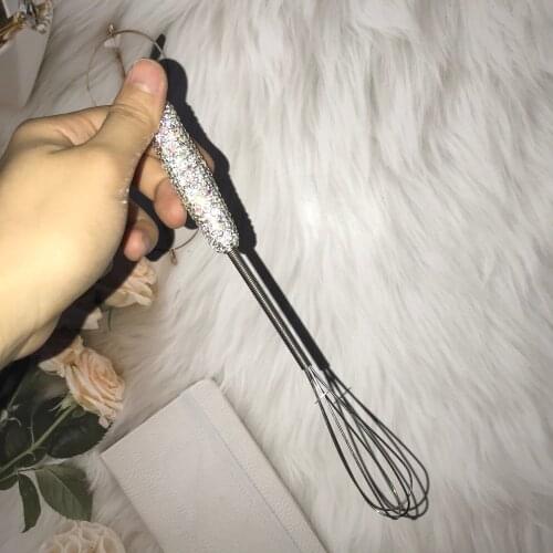Sparkling Egg Beater Rhinestone Handle Stainless Steel Cooking Tools Kitchen Gadgets Milk Frother Baking Accessories Handheld