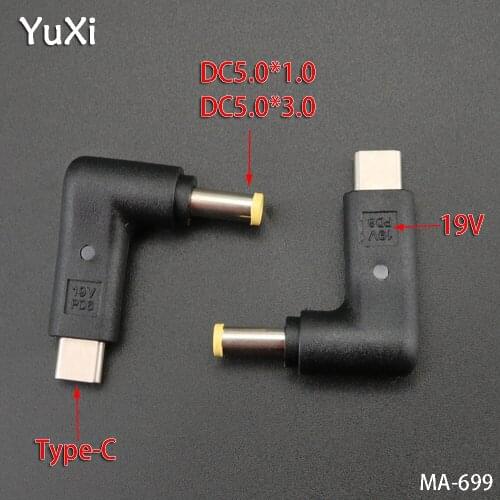 YuXi 1pcs/lot 19V With lamp TYPE-C male to DC 5.0*1.0/5.0*3.0mm Charging power adapter DC Power Connector adapter replace