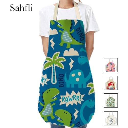 Green Leaves Printed Kitchen Apron for Mans Women Cotton Linen Aprons 65x75cm Animal Home Cooking Baking Cleaning Tool Apron