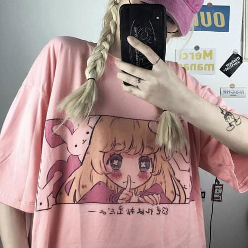 Cute Cartoon Sweet Girls T-shirt Japanese Streetwear Harajuku Pink Kawaii Casual Tops Preppy Vintage Loose Summer Woman Tshirts