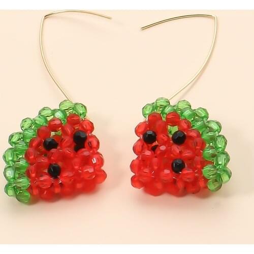 Fashion Beads Watermelon Fruit Long Tassel Drop Earrings Statement For Women Party Summer Jewelry