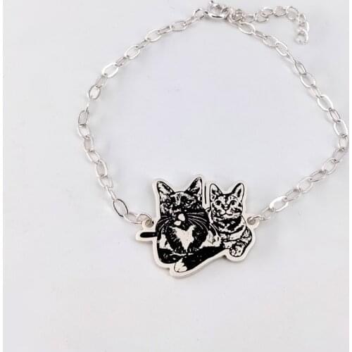 Custom Pets Portrait Charm Bracelet for Women Personalized Engraved Cat Dog Photo Pendant Men Jewelry Fashion Ankle Bracelets