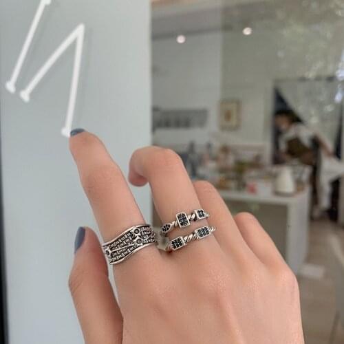 VENTFILLE 925 Sterling Silver Retro Irregular Pattern Ring Female Trendy Personality Hip Hop Fashion Party Exquisite Jewelry