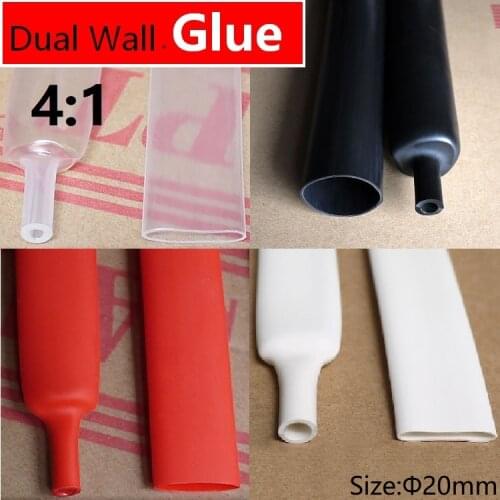 1M 20mm Diameter PE 4:1 Ratio Heat Shrinking Tube Adhesive Lined Dual Wall With Thick Glue Wire Wrap Waterproof Kit Cable Sleeve