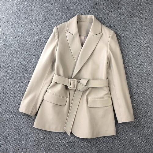 2021 New Arrival Women Fashion Simple Genuine Leather Suit,Real Leather Coat