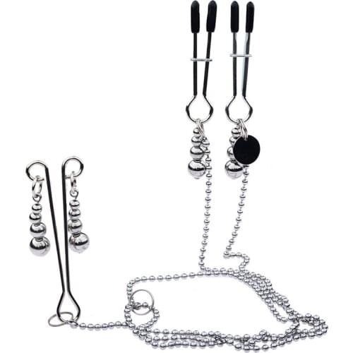 3 in 1 Pussy Labia Breast Nipple Clamps with Pendant Balls Stainless Steel BDSM Bondage Couple Adult Game Sex Toys for Women