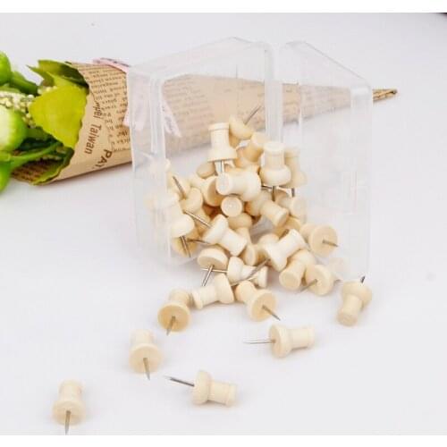 40 Pcs Wooden Thumbtack Creative Decorative Drawing Push Pins Wood Head Office 37MC