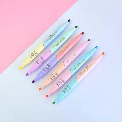 6pcs Dual-side Highlighter Pen Set 3mm Key Point Marker Liner for Drawing Paint Office School Art Supplies H6477