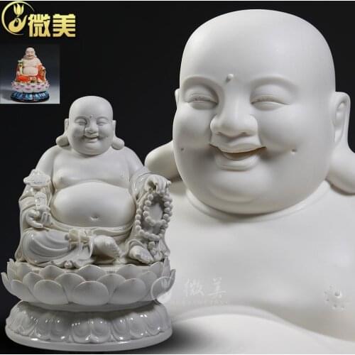 9 to 20 inches thick and heavy full lotus Buddha Maitreya ceramic Buddha smiling Buddha crafts Dehua ceramic ornaments